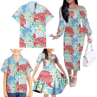 Palaka with Honu and Plumeria Family Matching Off The Shoulder Long Sleeve Dress and Hawaiian Shirt Hawaiian Heritage Spirit LT9 - Polynesian Pride
