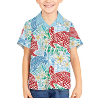 Palaka with Honu and Plumeria Family Matching Off The Shoulder Long Sleeve Dress and Hawaiian Shirt Hawaiian Heritage Spirit LT9 Son's Shirt Blue - Polynesian Pride