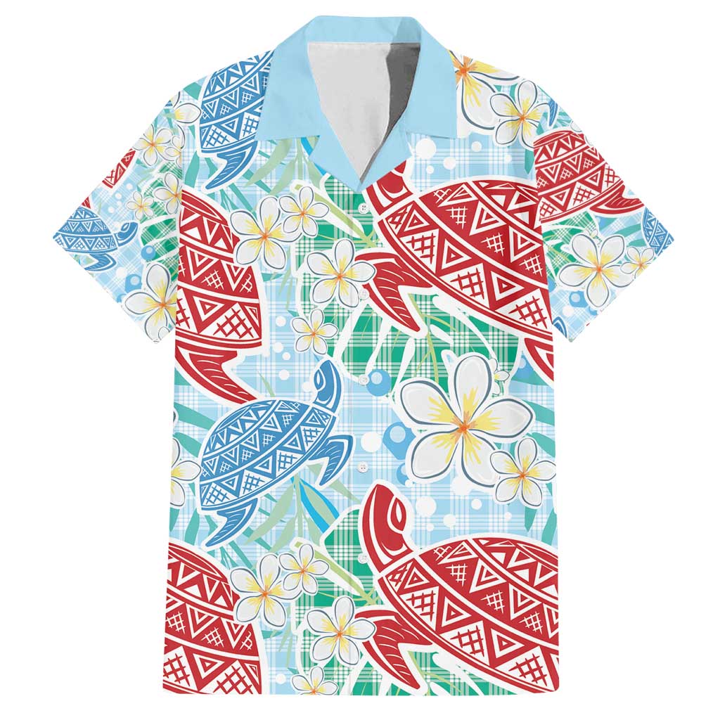 Palaka with Honu and Plumeria Family Matching Off Shoulder Maxi Dress and Hawaiian Shirt Hawaiian Heritage Spirit LT9 Dad's Shirt - Short Sleeve Blue - Polynesian Pride