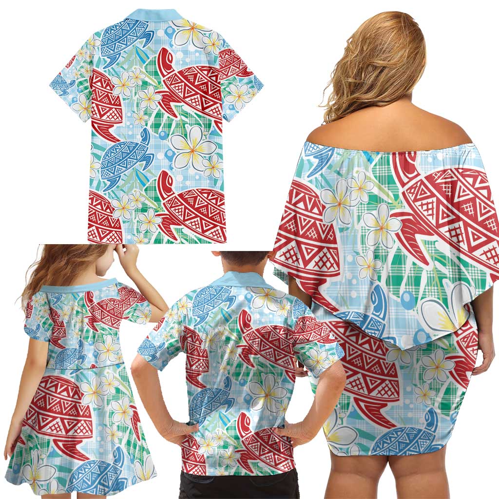 Palaka with Honu and Plumeria Family Matching Off Shoulder Short Dress and Hawaiian Shirt Hawaiian Heritage Spirit LT9 - Polynesian Pride