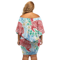 Palaka with Honu and Plumeria Family Matching Off Shoulder Short Dress and Hawaiian Shirt Hawaiian Heritage Spirit LT9 - Polynesian Pride