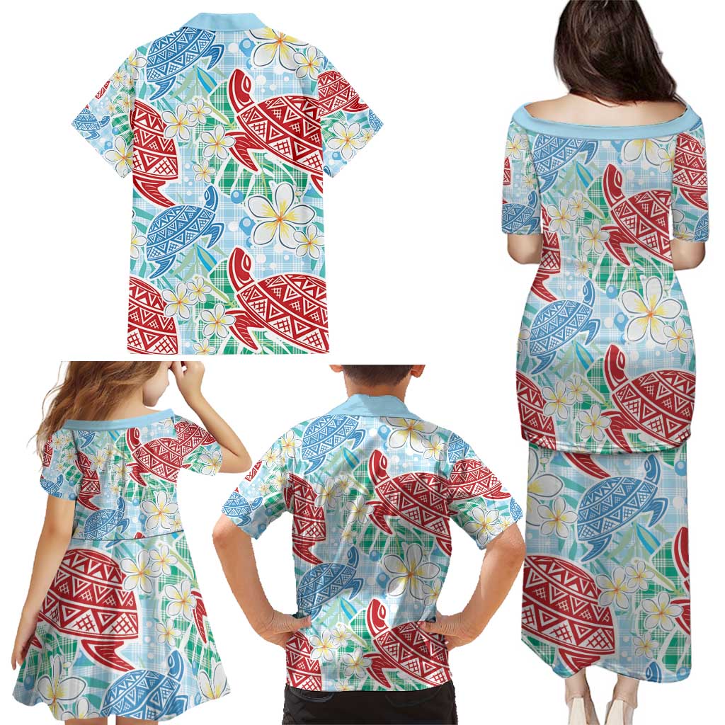 Palaka with Honu and Plumeria Family Matching Puletasi and Hawaiian Shirt Hawaiian Heritage Spirit LT9 - Polynesian Pride