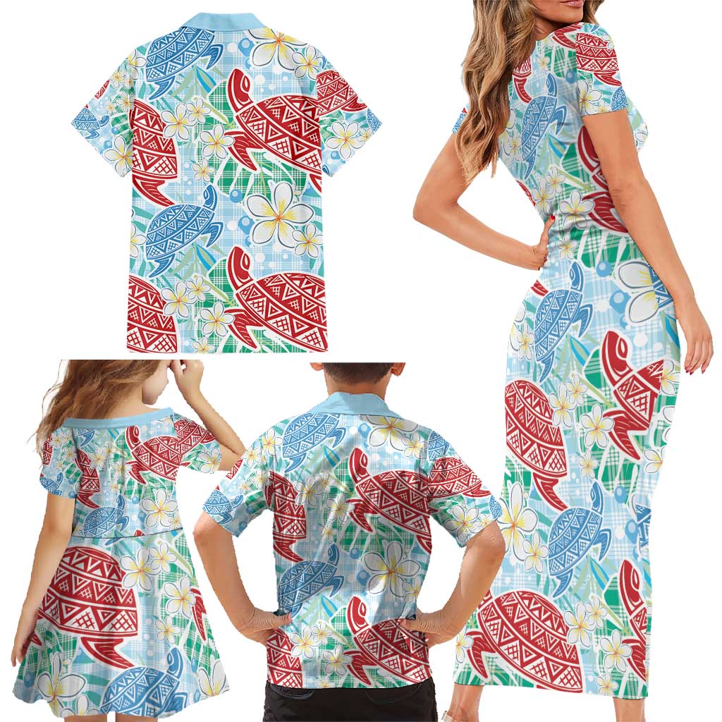 Palaka with Honu and Plumeria Family Matching Short Sleeve Bodycon Dress and Hawaiian Shirt Hawaiian Heritage Spirit LT9 - Polynesian Pride