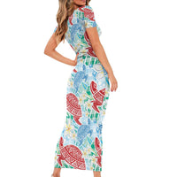 Palaka with Honu and Plumeria Family Matching Short Sleeve Bodycon Dress and Hawaiian Shirt Hawaiian Heritage Spirit LT9 - Polynesian Pride