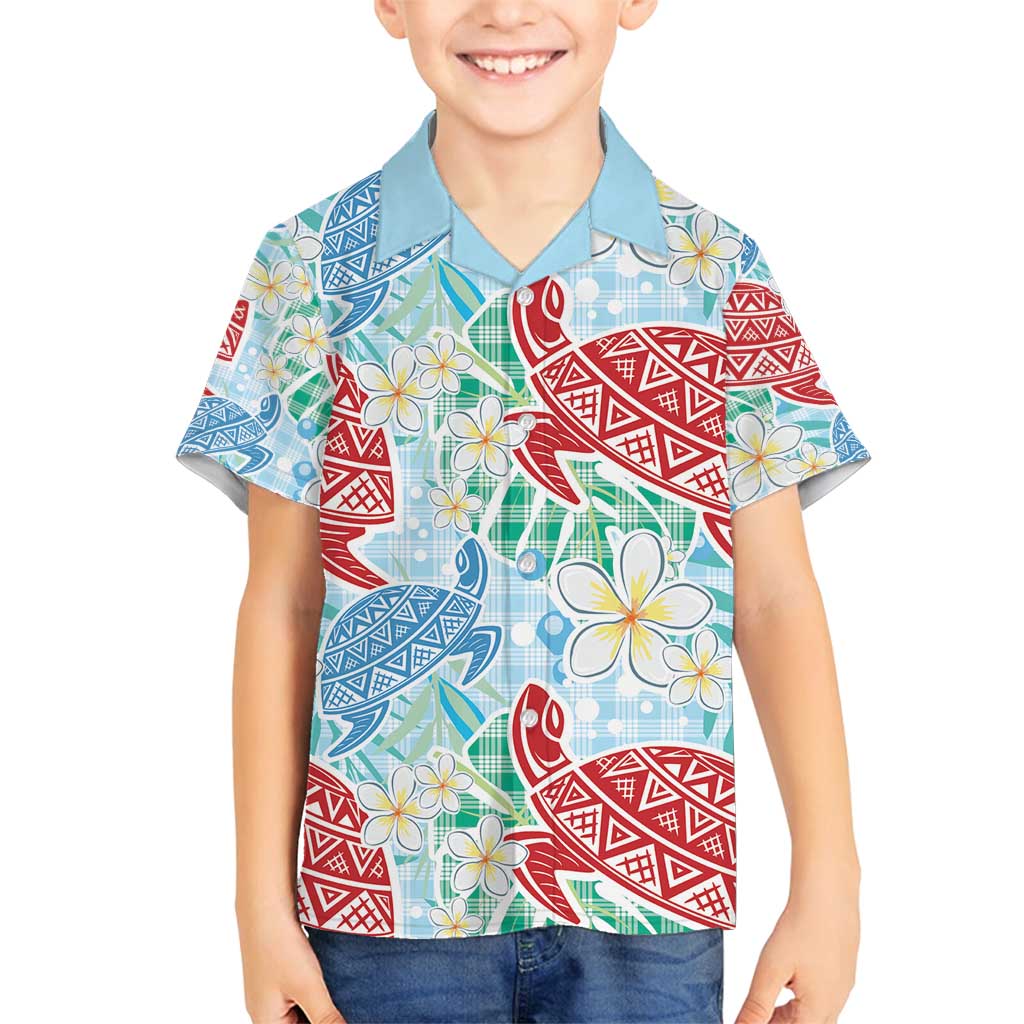 Palaka with Honu and Plumeria Family Matching Summer Maxi Dress and Hawaiian Shirt Hawaiian Heritage Spirit LT9 Son's Shirt Blue - Polynesian Pride