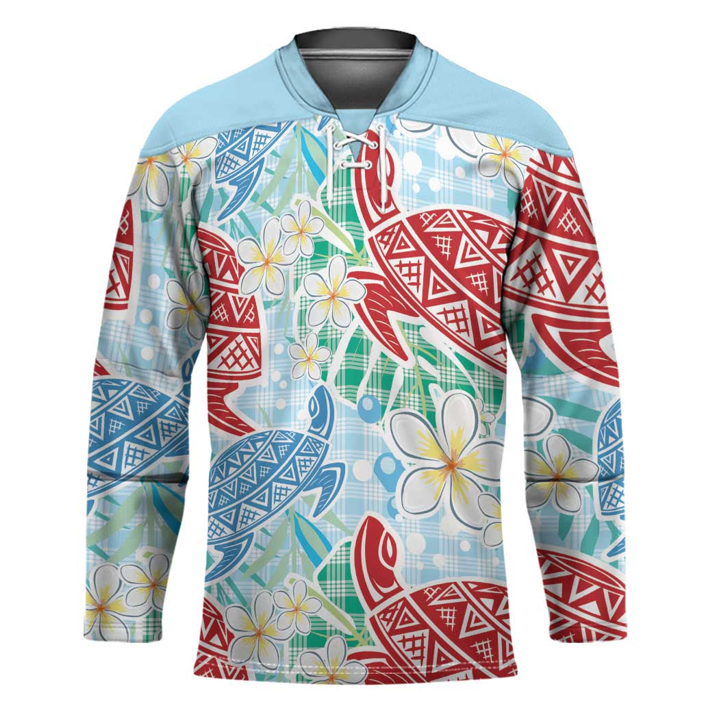 Palaka with Honu and Plumeria Hockey Jersey Hawaiian Heritage Spirit - Polynesian Pride