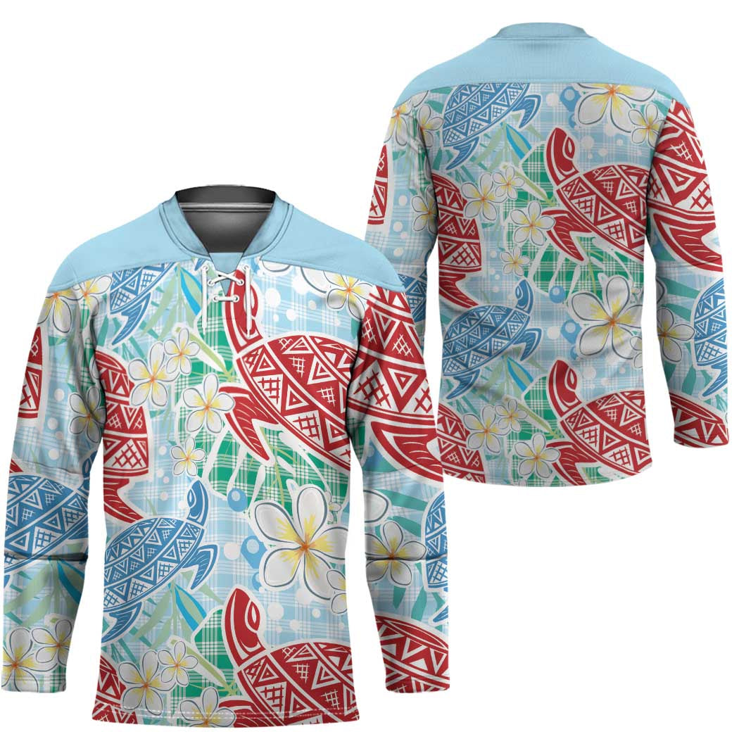 Palaka with Honu and Plumeria Hockey Jersey Hawaiian Heritage Spirit - Polynesian Pride