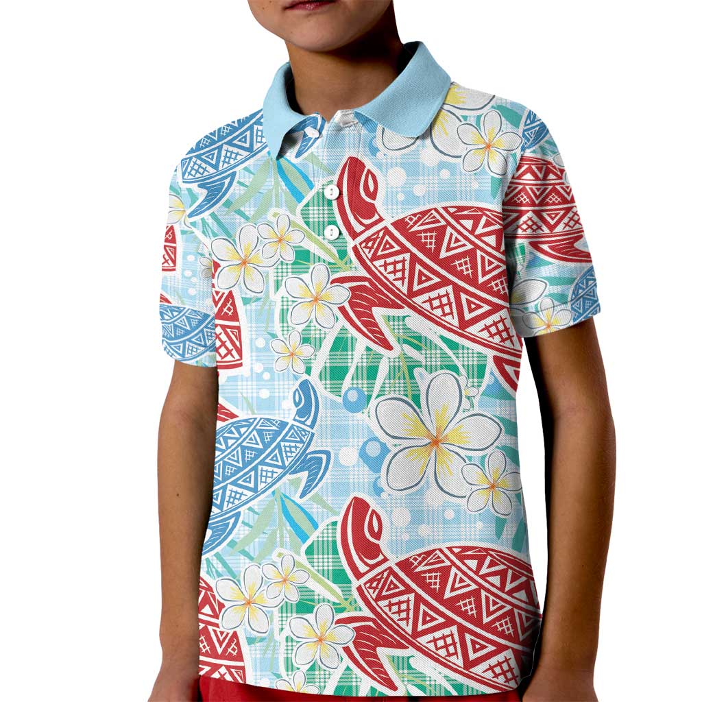Palaka with Honu and Plumeria Kid Polo Shirt Hawaiian Heritage Spirit LT9 Kid Blue - Polynesian Pride