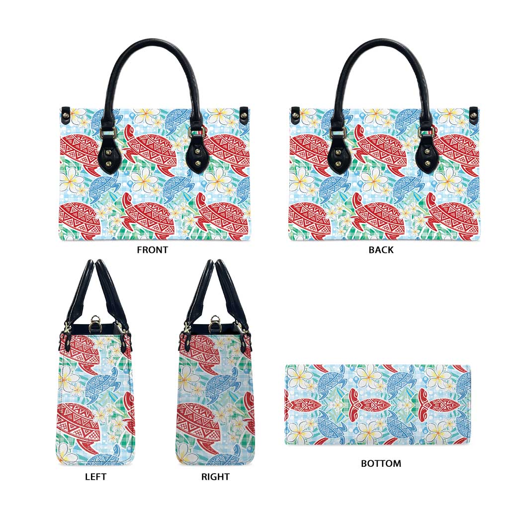 Palaka with Honu and Plumeria Leather Bag Hawaiian Heritage Spirit - Polynesian Pride