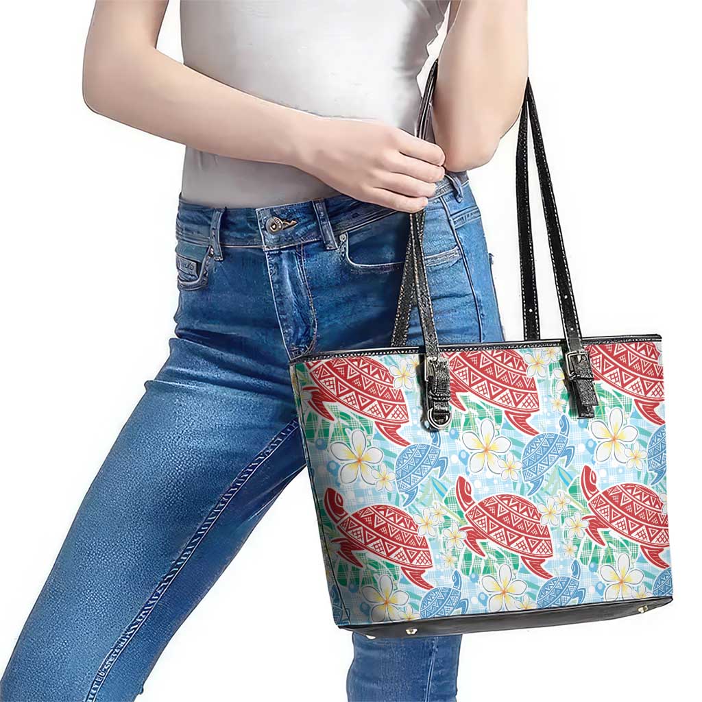 Palaka with Honu and Plumeria Leather Tote Bag Hawaiian Heritage Spirit - Polynesian Pride