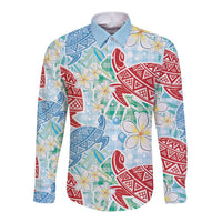 Palaka with Honu and Plumeria Long Sleeve Button Shirt Hawaiian Heritage Spirit - Polynesian Pride