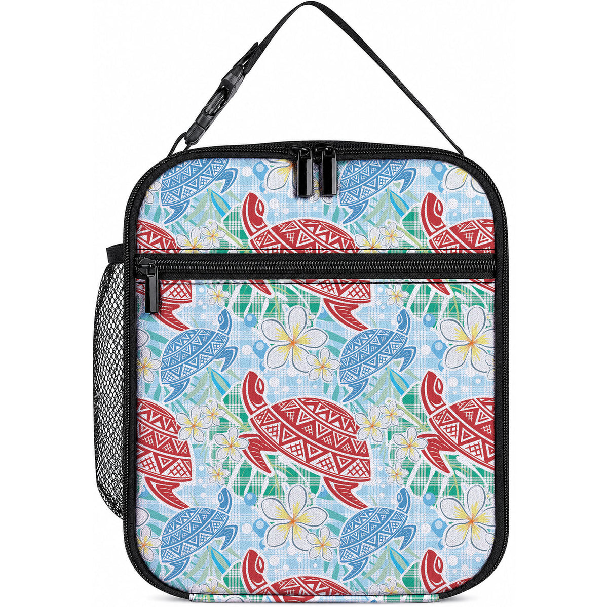 Palaka with Honu and Plumeria Lunch Bag Hawaiian Heritage Spirit LT9 10.2 × 8.3 × 4.3 inch Blue - Polynesian Pride