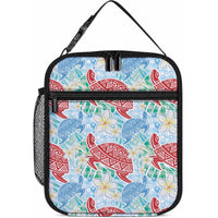 Palaka with Honu and Plumeria Lunch Bag Hawaiian Heritage Spirit LT9 10.2 × 8.3 × 4.3 inch Blue - Polynesian Pride