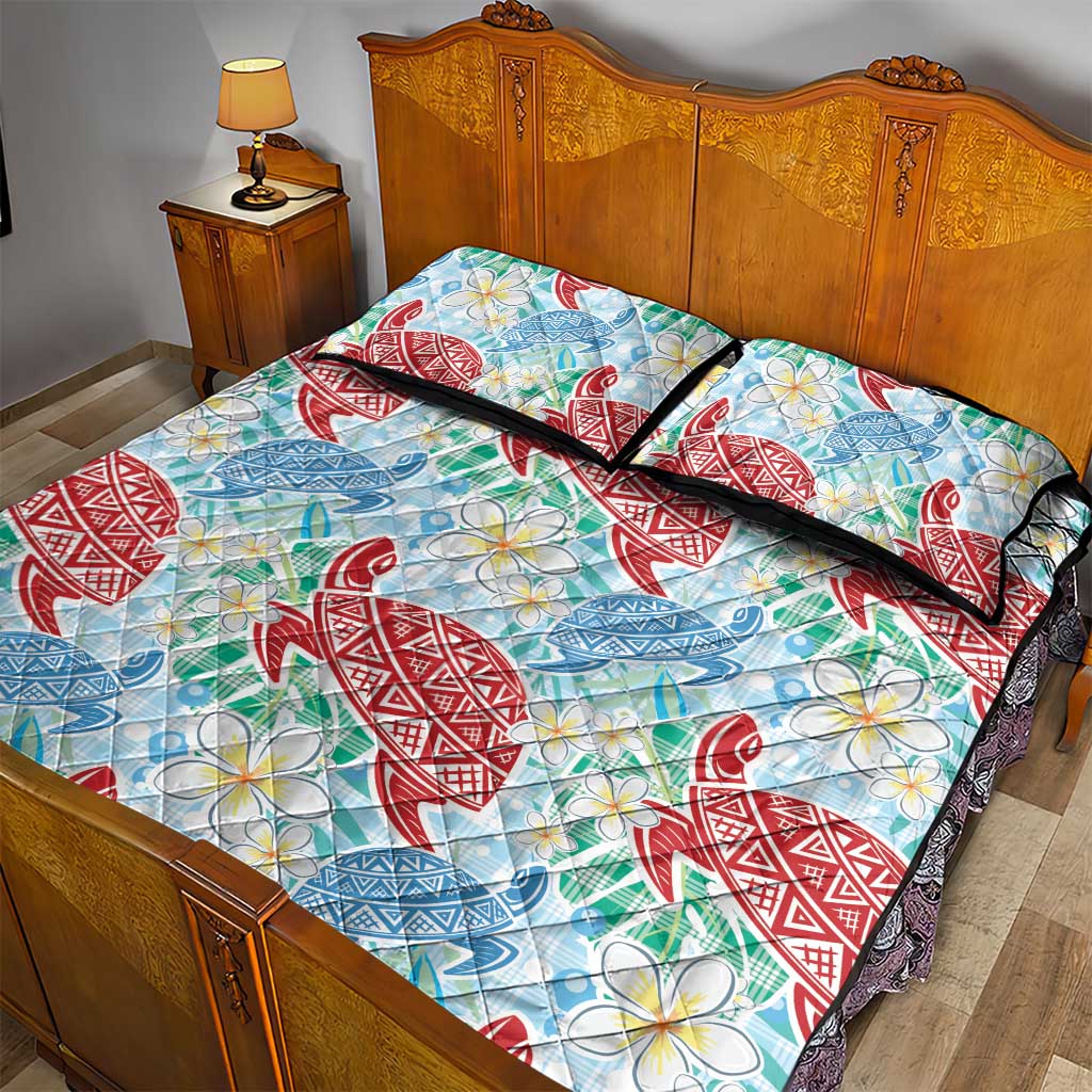 Palaka with Honu and Plumeria Quilt Bed Set Hawaiian Heritage Spirit LT9 - Polynesian Pride