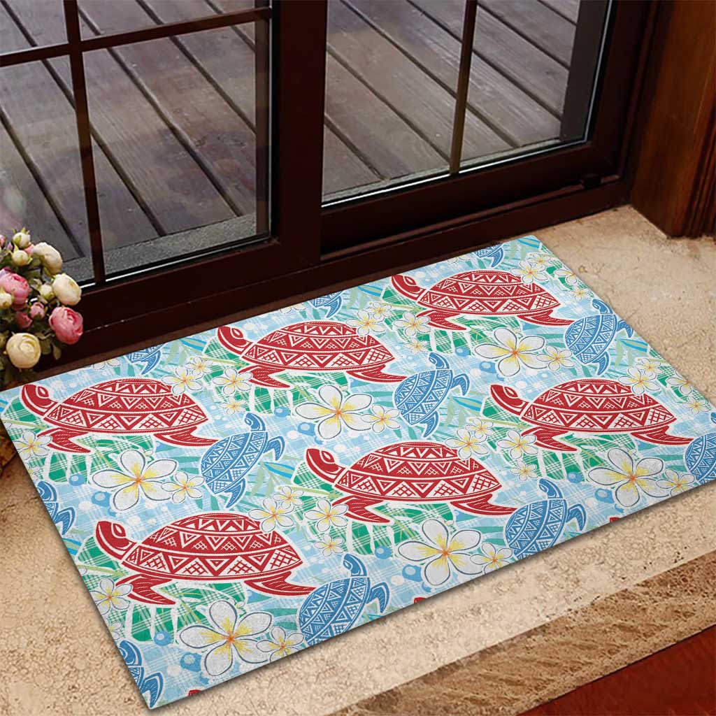 Palaka with Honu and Plumeria Rubber Doormat Hawaiian Heritage Spirit - Polynesian Pride