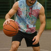 Palaka with Honu and Plumeria Sleeveless Hoodie Hawaiian Heritage Spirit - Polynesian Pride