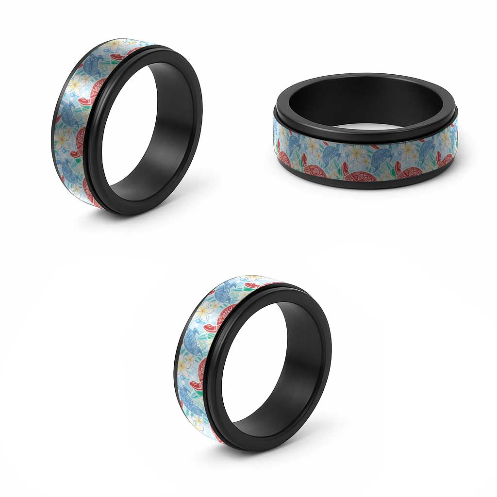 Palaka with Honu and Plumeria Spinner Ring Hawaiian Heritage Spirit - Polynesian Pride