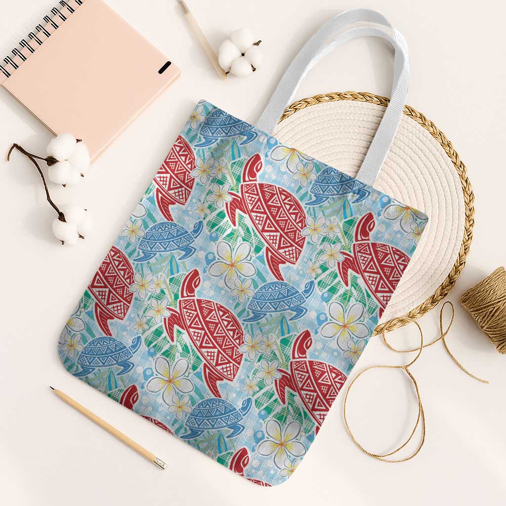 Palaka with Honu and Plumeria Tote Bag Hawaiian Heritage Spirit - Polynesian Pride