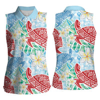 Palaka with Honu and Plumeria Women Sleeveless Polo Shirt Hawaiian Heritage Spirit LT9 - Polynesian Pride