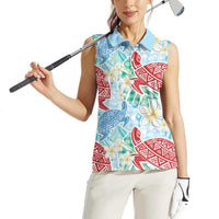 Palaka with Honu and Plumeria Women Sleeveless Polo Shirt Hawaiian Heritage Spirit LT9 - Polynesian Pride