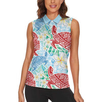 Palaka with Honu and Plumeria Women Sleeveless Polo Shirt Hawaiian Heritage Spirit LT9 - Polynesian Pride
