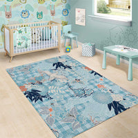 Blue Palaka Crane and Flowers Area Rug Japan Heritage Spirit - Polynesian Pride
