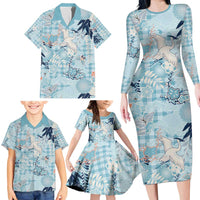Blue Palaka Crane and Flowers Family Matching Long Sleeve Bodycon Dress and Hawaiian Shirt Japan Heritage Spirit LT9 - Polynesian Pride