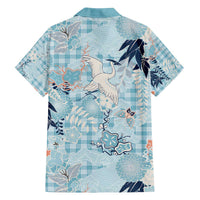 Blue Palaka Crane and Flowers Family Matching Off The Shoulder Long Sleeve Dress and Hawaiian Shirt Japan Heritage Spirit LT9 - Polynesian Pride