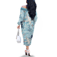 Blue Palaka Crane and Flowers Family Matching Off The Shoulder Long Sleeve Dress and Hawaiian Shirt Japan Heritage Spirit LT9 - Polynesian Pride