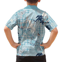 Blue Palaka Crane and Flowers Family Matching Off Shoulder Maxi Dress and Hawaiian Shirt Japan Heritage Spirit LT9 - Polynesian Pride