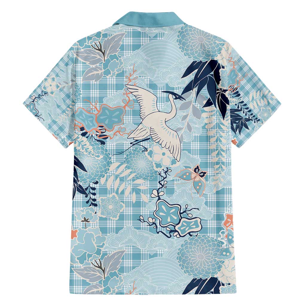 Blue Palaka Crane and Flowers Family Matching Off Shoulder Maxi Dress and Hawaiian Shirt Japan Heritage Spirit LT9 - Polynesian Pride