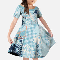 Blue Palaka Crane and Flowers Family Matching Short Sleeve Bodycon Dress and Hawaiian Shirt Japan Heritage Spirit LT9 Daughter's Dress Blue - Polynesian Pride