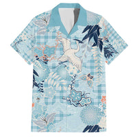 Blue Palaka Crane and Flowers Family Matching Short Sleeve Bodycon Dress and Hawaiian Shirt Japan Heritage Spirit LT9 Dad's Shirt - Short Sleeve Blue - Polynesian Pride