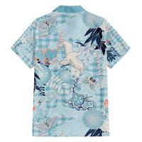 Blue Palaka Crane and Flowers Family Matching Tank Maxi Dress and Hawaiian Shirt Japan Heritage Spirit LT9 - Polynesian Pride