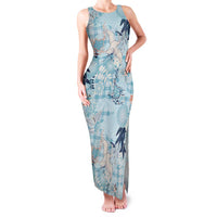 Blue Palaka Crane and Flowers Family Matching Tank Maxi Dress and Hawaiian Shirt Japan Heritage Spirit LT9 Mom's Dress Blue - Polynesian Pride