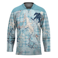 Blue Palaka Crane and Flowers Hockey Jersey Japan Heritage Spirit - Polynesian Pride