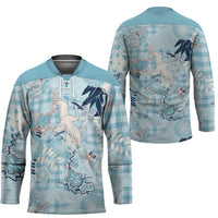 Blue Palaka Crane and Flowers Hockey Jersey Japan Heritage Spirit - Polynesian Pride