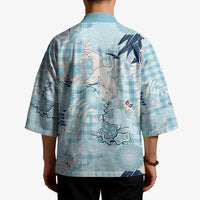 Blue Palaka Crane and Flowers Kimono Japan Heritage Spirit - Polynesian Pride