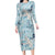 Blue Palaka Crane and Flowers Long Sleeve Bodycon Dress Japan Heritage Spirit - Polynesian Pride