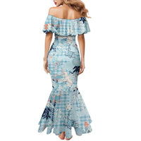 Blue Palaka Crane and Flowers Mermaid Dress Japan Heritage Spirit - Polynesian Pride
