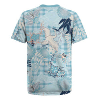 Blue Palaka Crane and Flowers Rugby Jersey Japan Heritage Spirit LT9 - Polynesian Pride