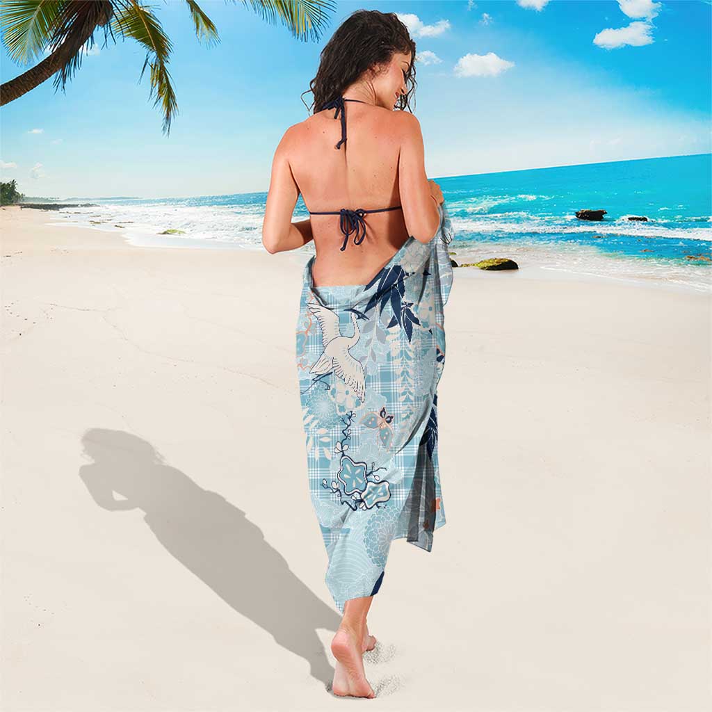 Blue Palaka Crane and Flowers Sarong Japan Heritage Spirit - Polynesian Pride