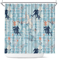 Blue Palaka Crane and Flowers Shower Curtain Japan Heritage Spirit LT9 Blue - Polynesian Pride