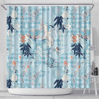 Blue Palaka Crane and Flowers Shower Curtain Japan Heritage Spirit LT9 - Polynesian Pride