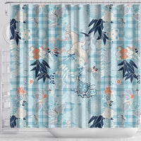 Blue Palaka Crane and Flowers Shower Curtain Japan Heritage Spirit LT9 - Polynesian Pride