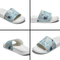 Blue Palaka Crane and Flowers Slide Sandals Japan Heritage Spirit LT9 - Polynesian Pride