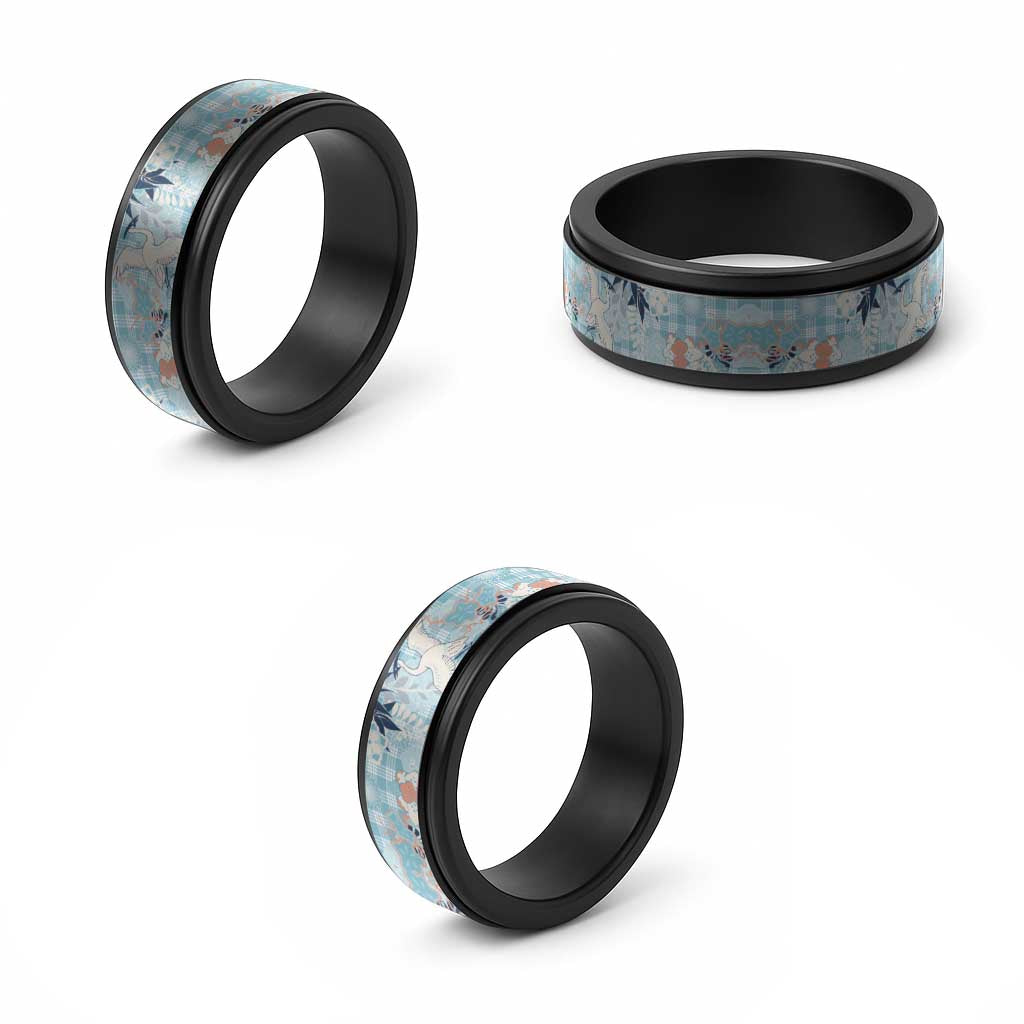 Blue Palaka Crane and Flowers Spinner Ring Japan Heritage Spirit - Polynesian Pride