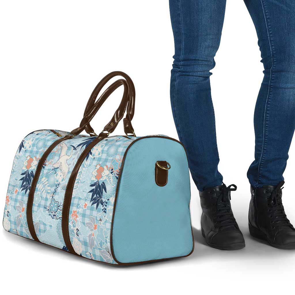 Blue Palaka Crane and Flowers Travel Bag Japan Heritage Spirit - Polynesian Pride