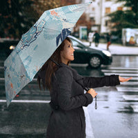 Blue Palaka Crane and Flowers Umbrella Japan Heritage Spirit - Polynesian Pride