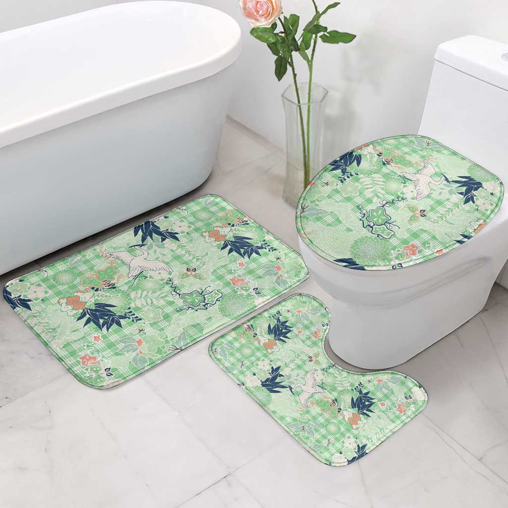 Green Palaka Crane and Flowers Bathroom Set Japan Heritage Spirit LT9 - Polynesian Pride